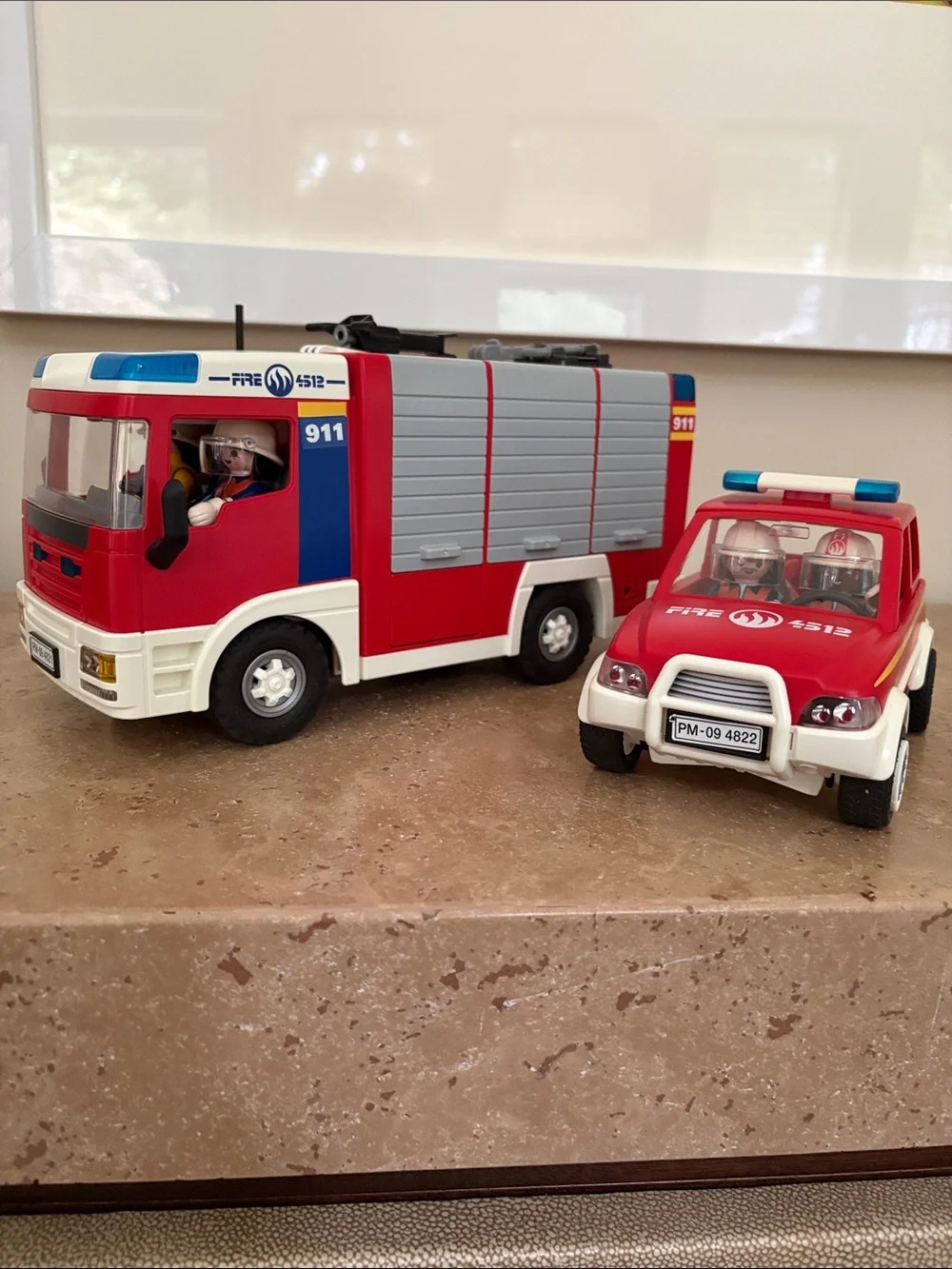 Playmobil 2008 Kids Fire Rescue Toy Truck with Accessories - Red, 2 Figures